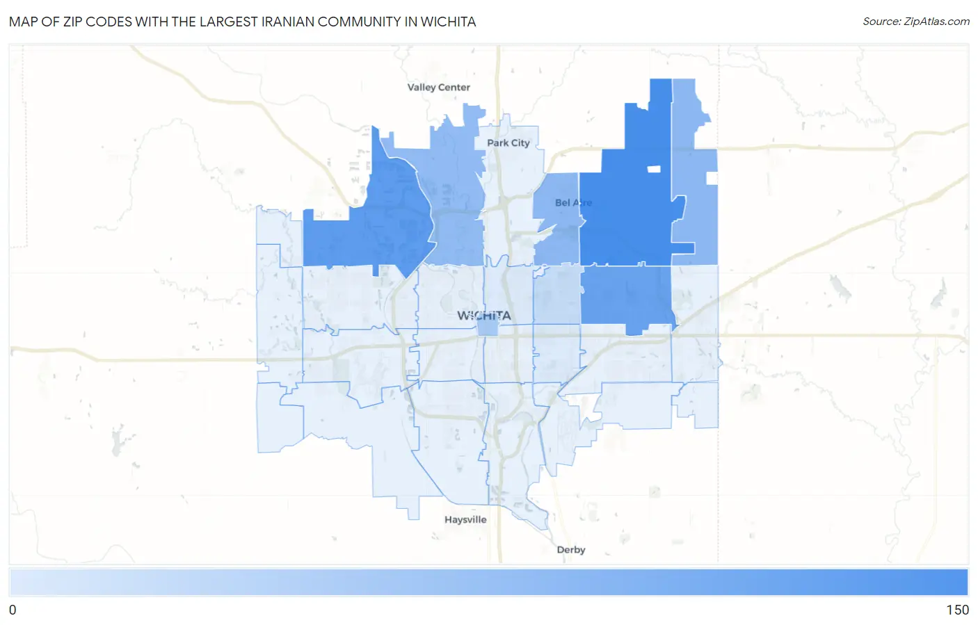 Zip Codes with the Largest Iranian Community in Wichita Map