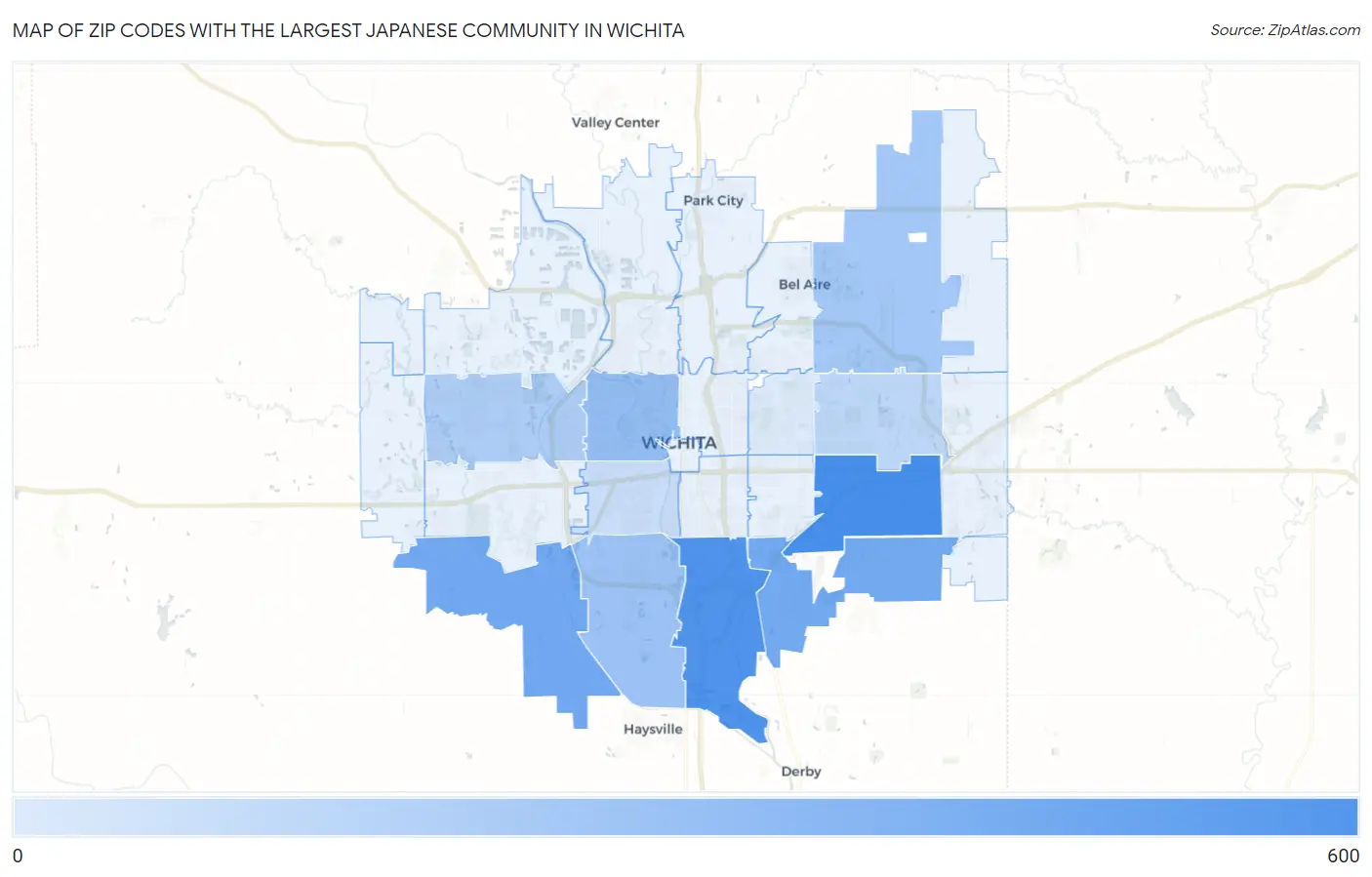 Zip Codes with the Largest Japanese Community in Wichita Map