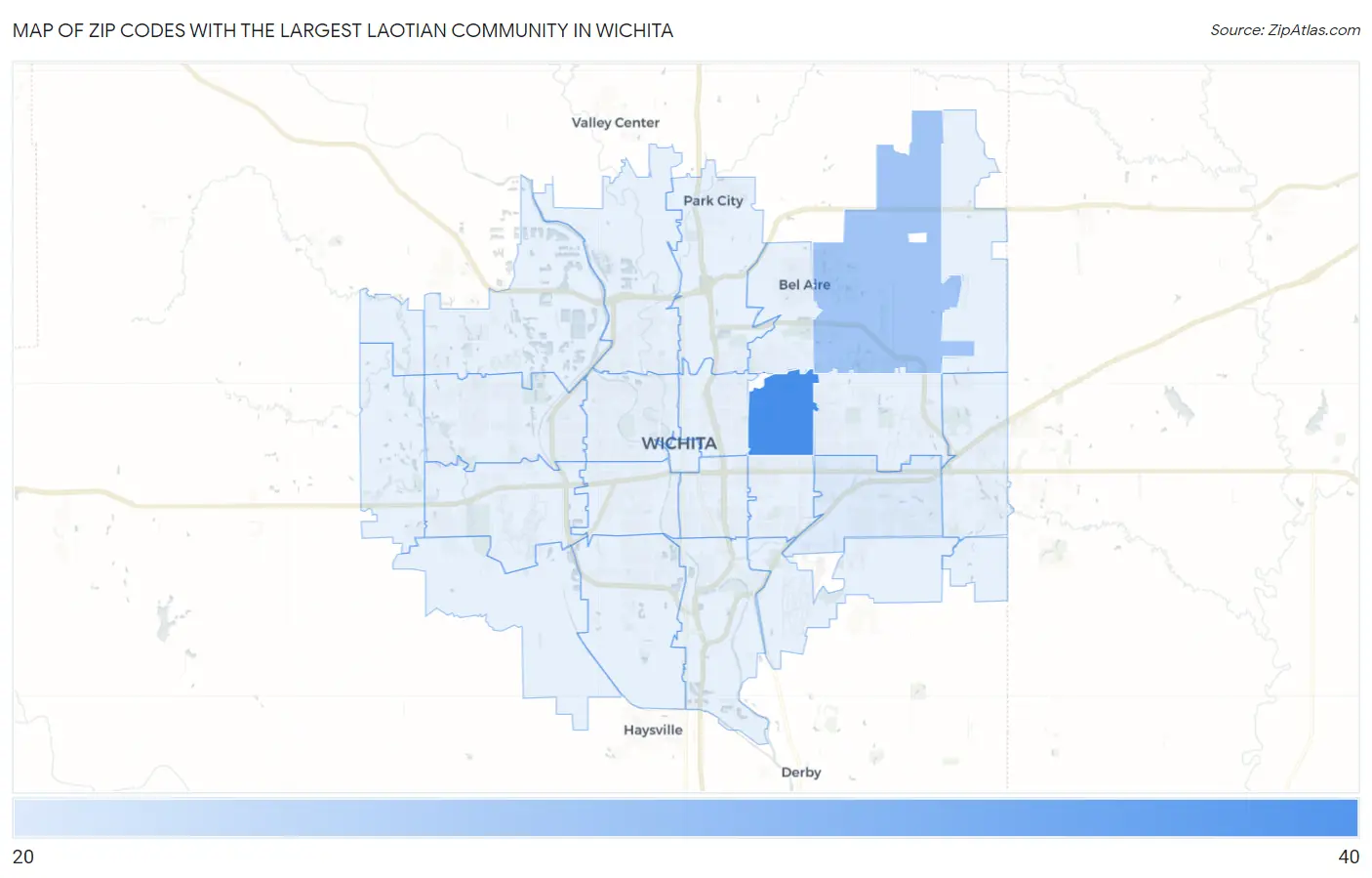 Zip Codes with the Largest Laotian Community in Wichita Map