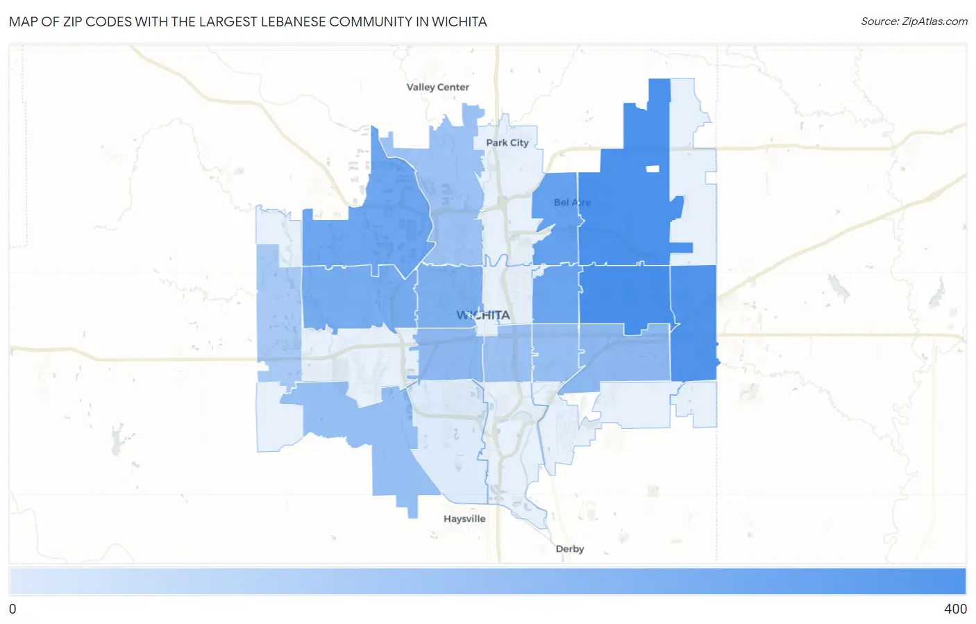 Zip Codes with the Largest Lebanese Community in Wichita Map