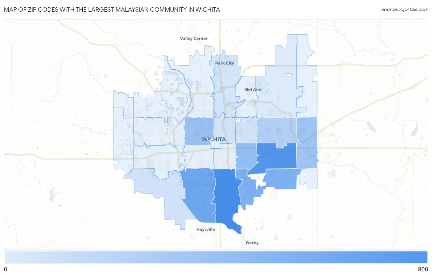 Zip Codes with the Largest Malaysian Community in Wichita Map