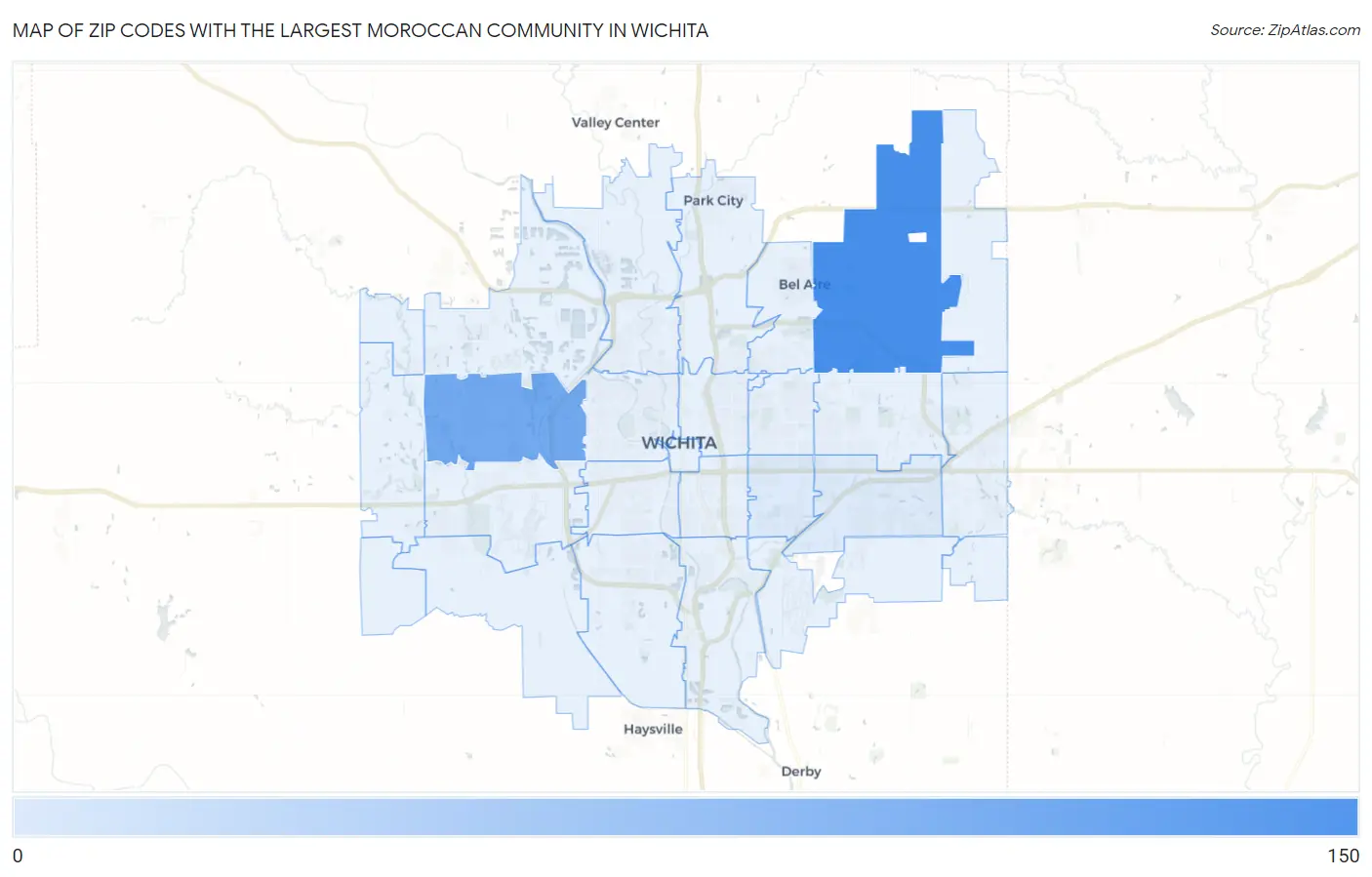 Zip Codes with the Largest Moroccan Community in Wichita Map