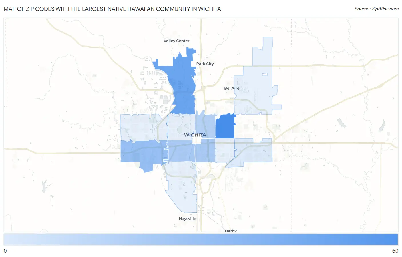 Zip Codes with the Largest Native Hawaiian Community in Wichita Map