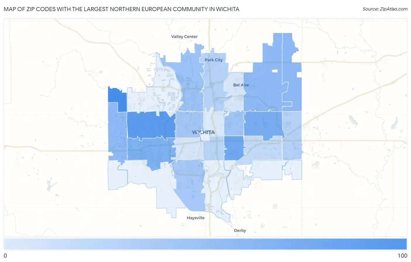 Zip Codes with the Largest Northern European Community in Wichita Map