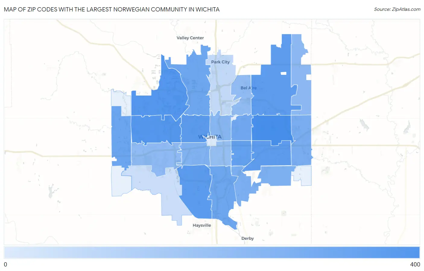 Zip Codes with the Largest Norwegian Community in Wichita Map