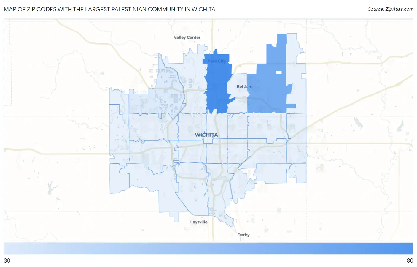 Zip Codes with the Largest Palestinian Community in Wichita Map