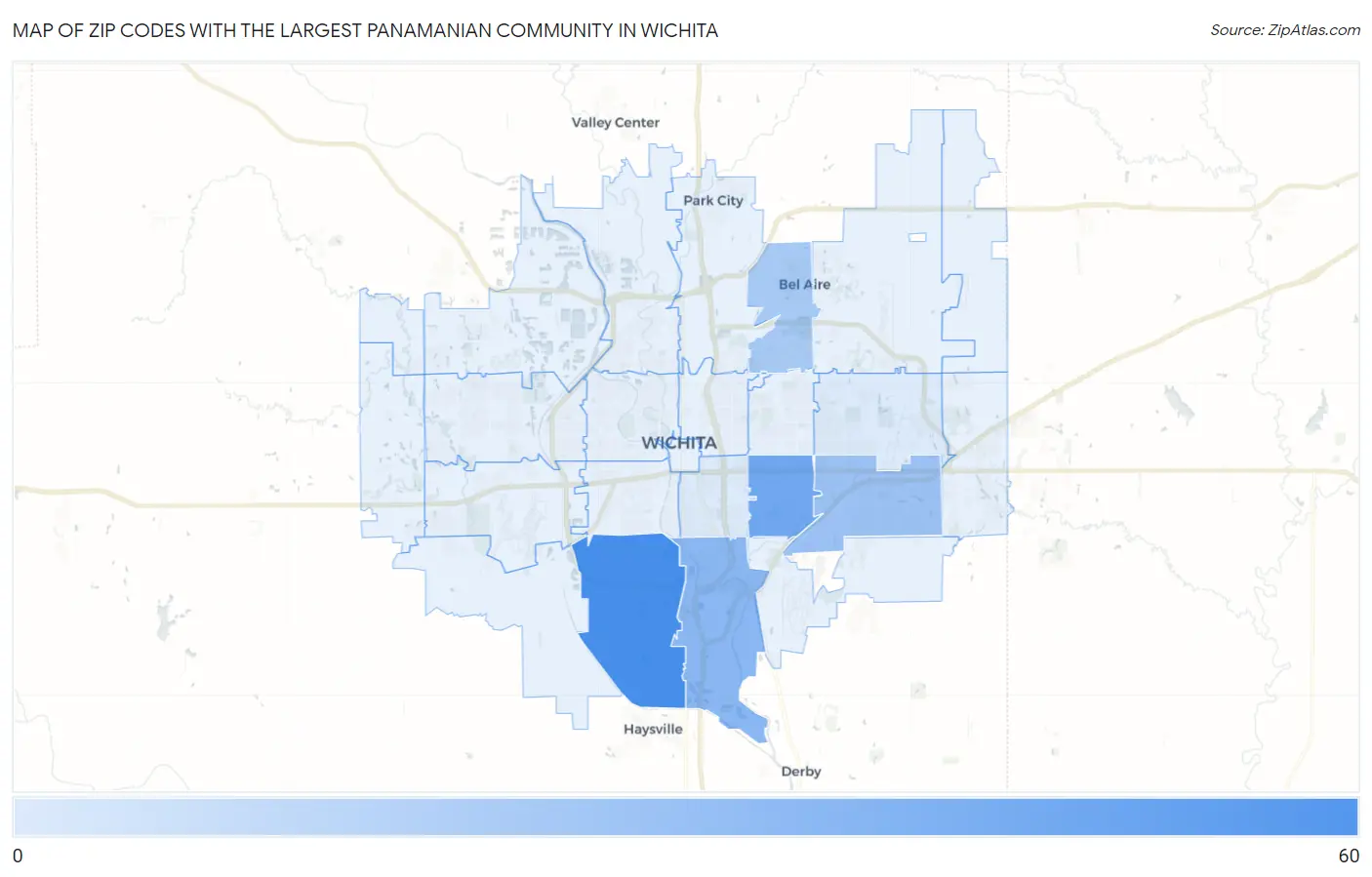 Zip Codes with the Largest Panamanian Community in Wichita Map