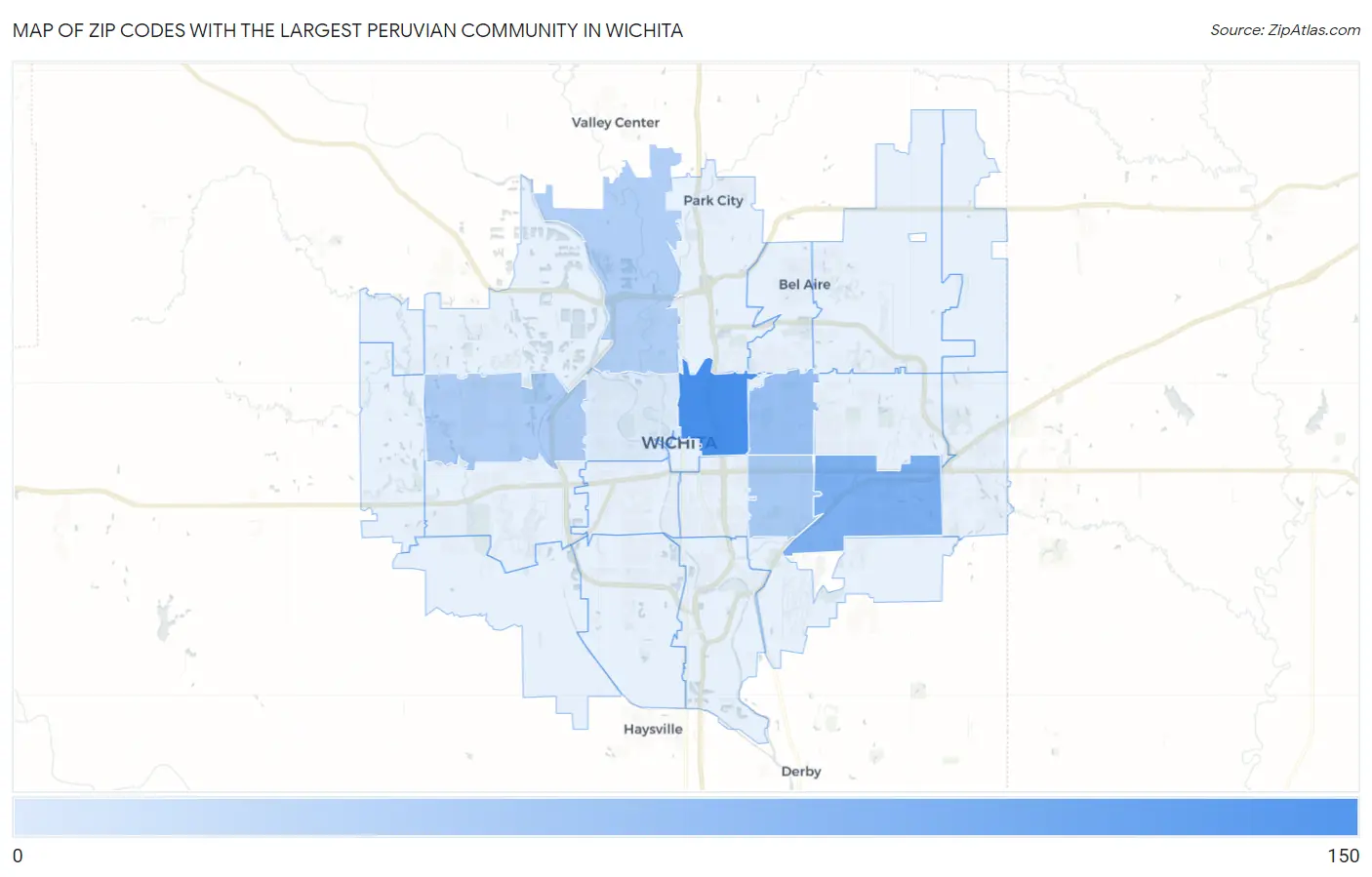 Zip Codes with the Largest Peruvian Community in Wichita Map