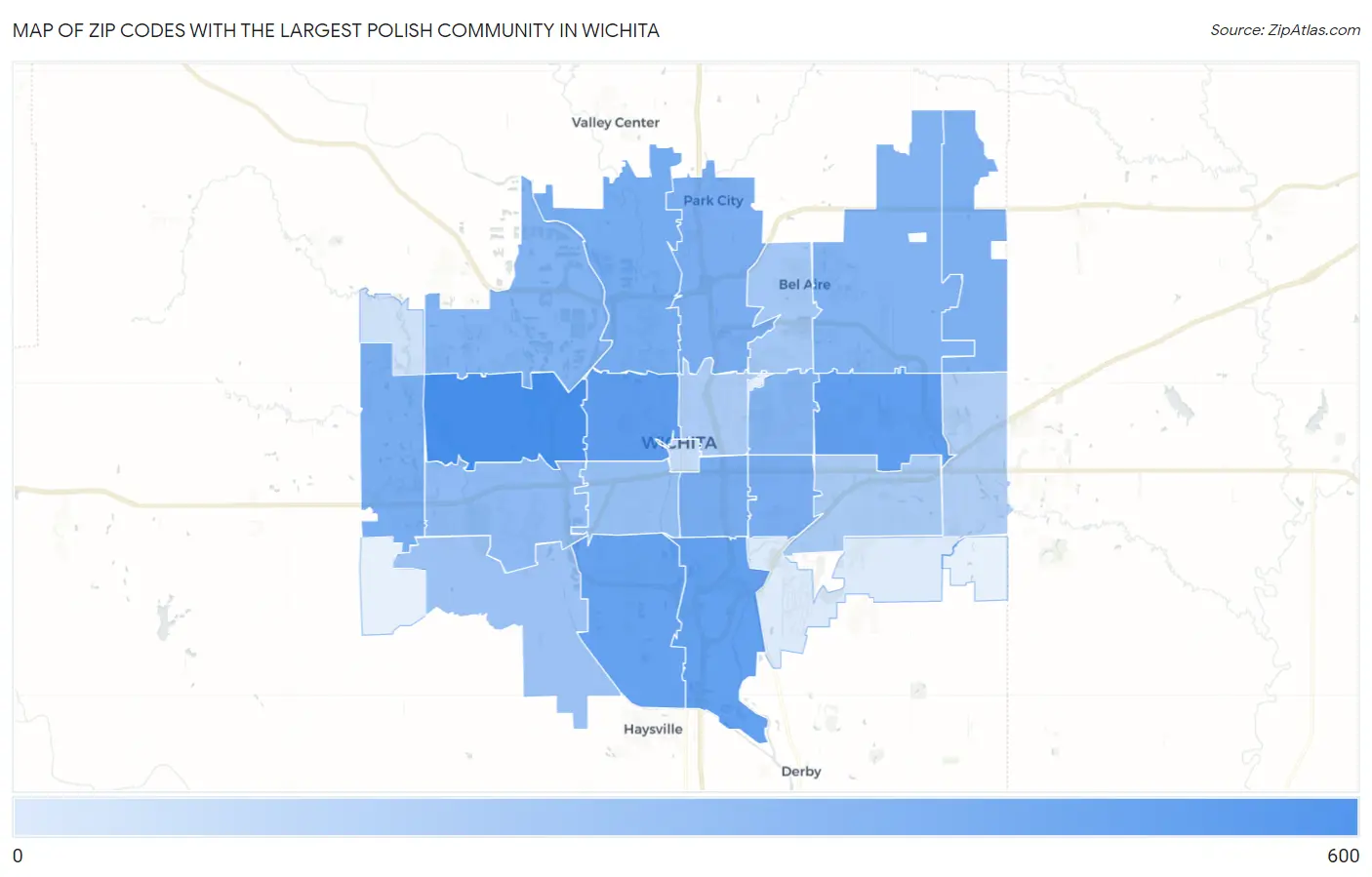 Zip Codes with the Largest Polish Community in Wichita Map