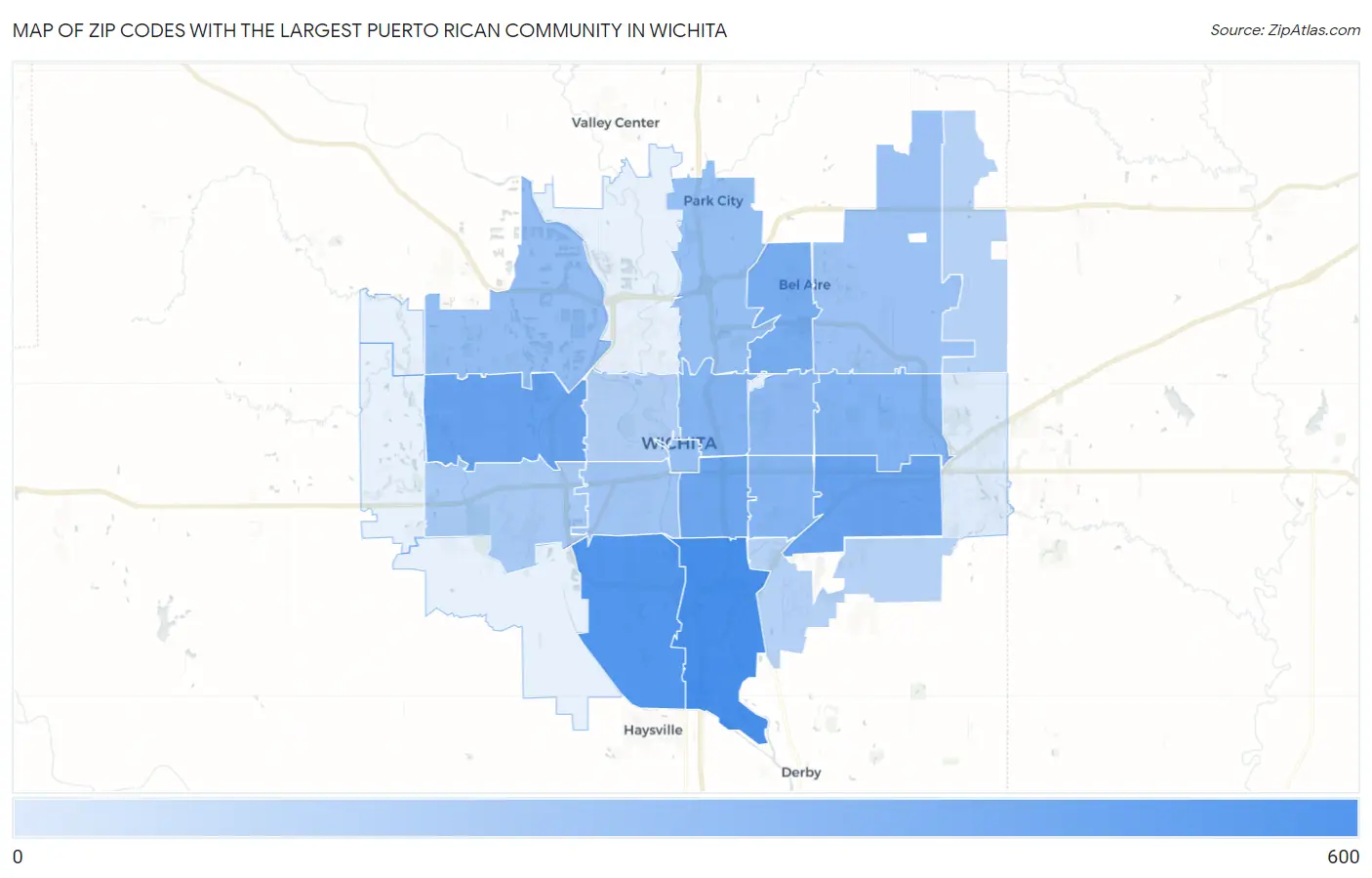 Zip Codes with the Largest Puerto Rican Community in Wichita Map