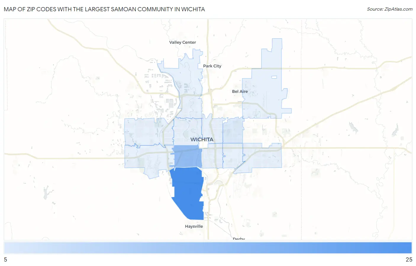 Zip Codes with the Largest Samoan Community in Wichita Map