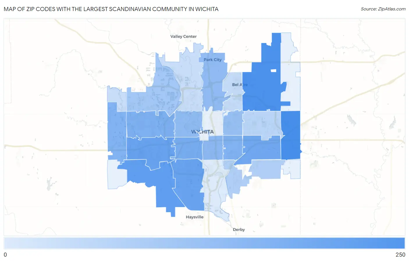 Zip Codes with the Largest Scandinavian Community in Wichita Map