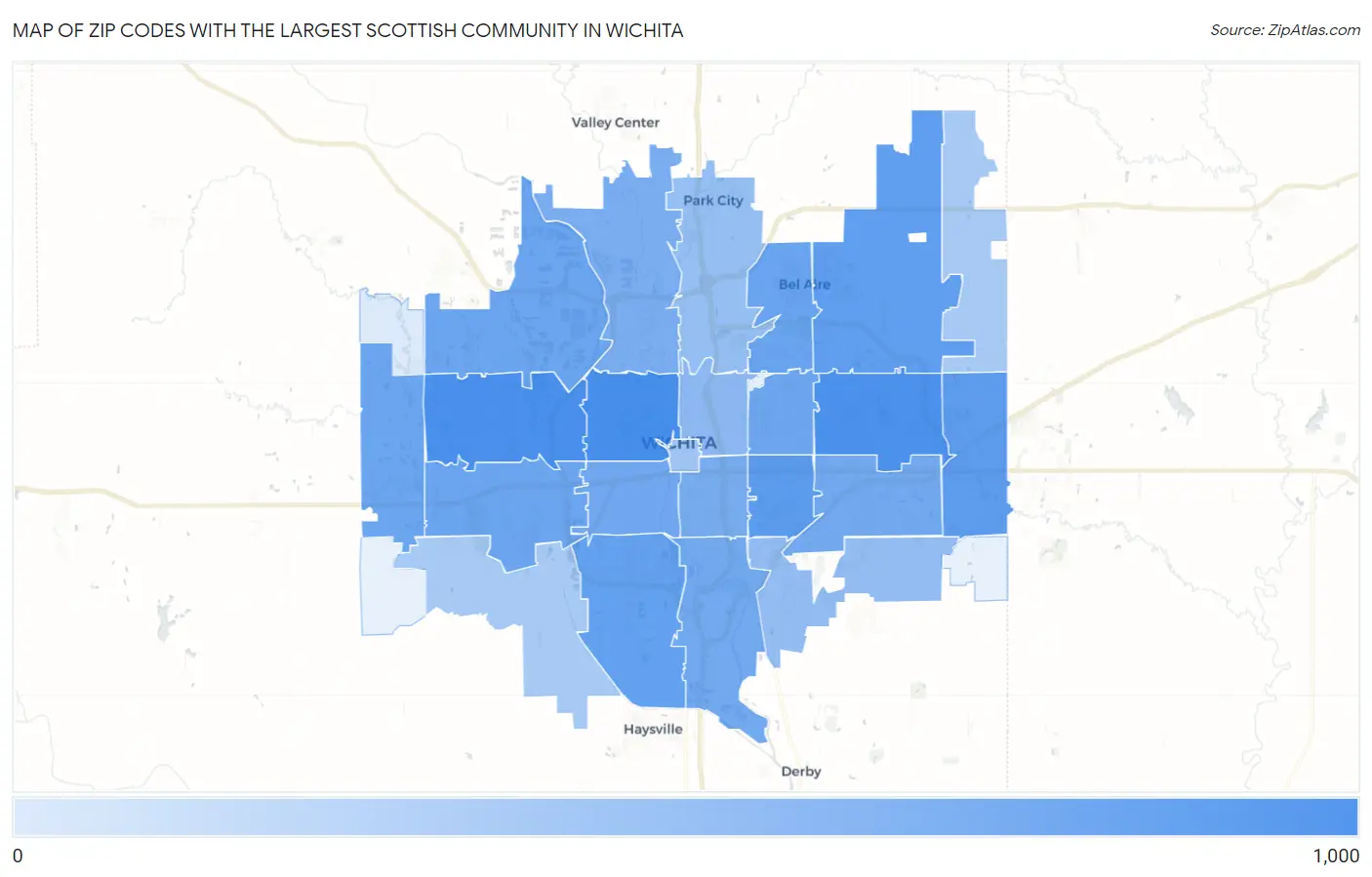 Zip Codes with the Largest Scottish Community in Wichita Map