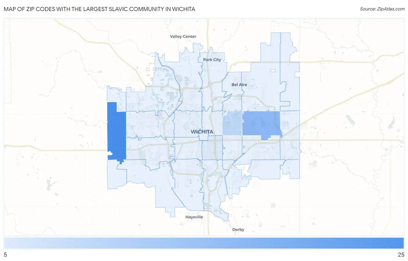 Zip Codes with the Largest Slavic Community in Wichita Map
