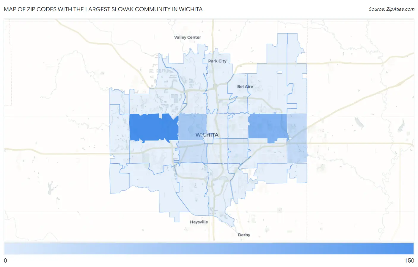 Zip Codes with the Largest Slovak Community in Wichita Map