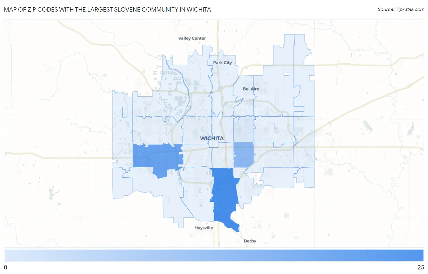 Zip Codes with the Largest Slovene Community in Wichita Map