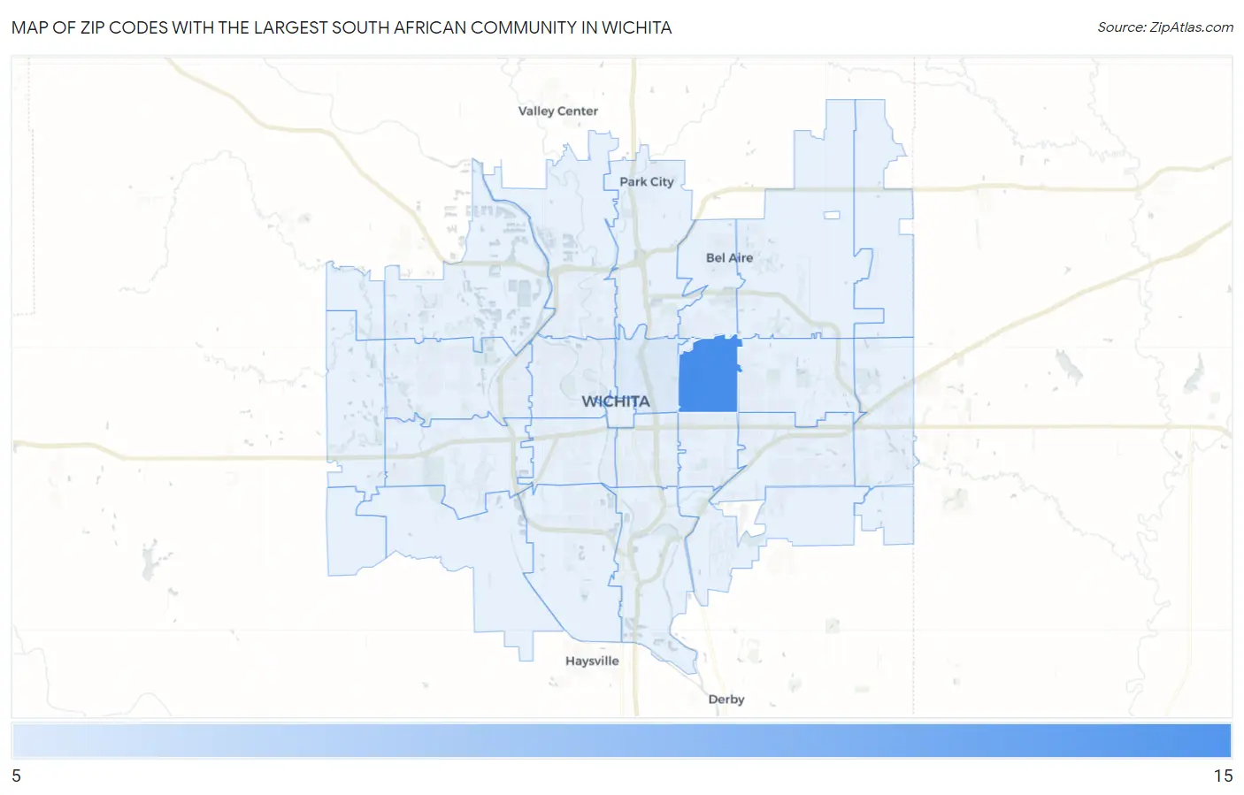 Zip Codes with the Largest South African Community in Wichita Map