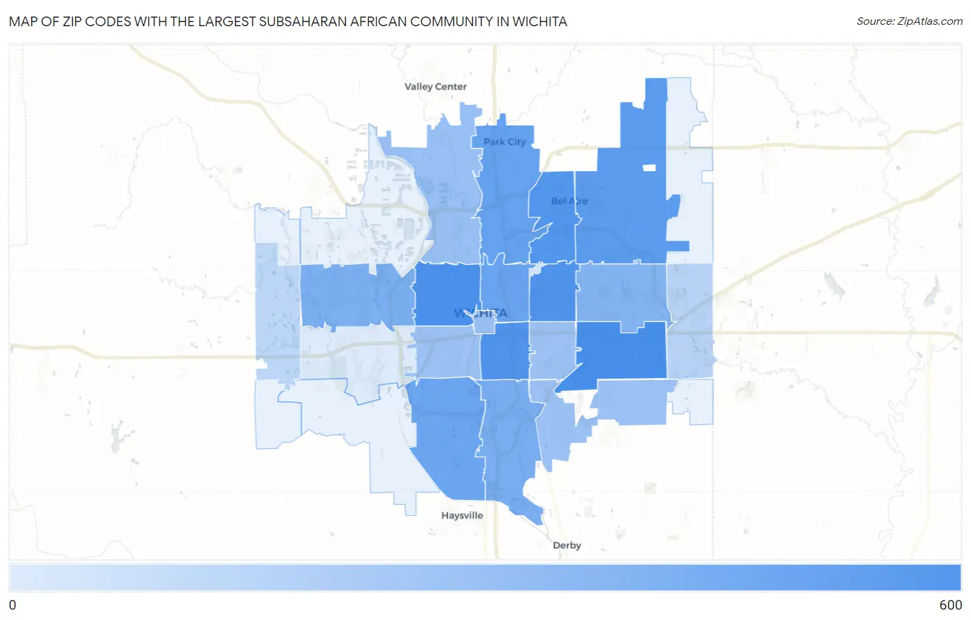 Zip Codes with the Largest Subsaharan African Community in Wichita Map