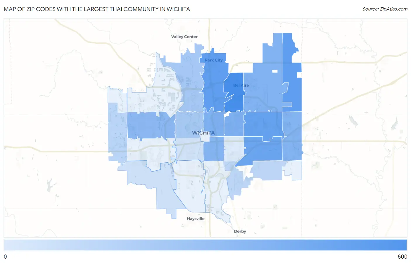 Zip Codes with the Largest Thai Community in Wichita Map