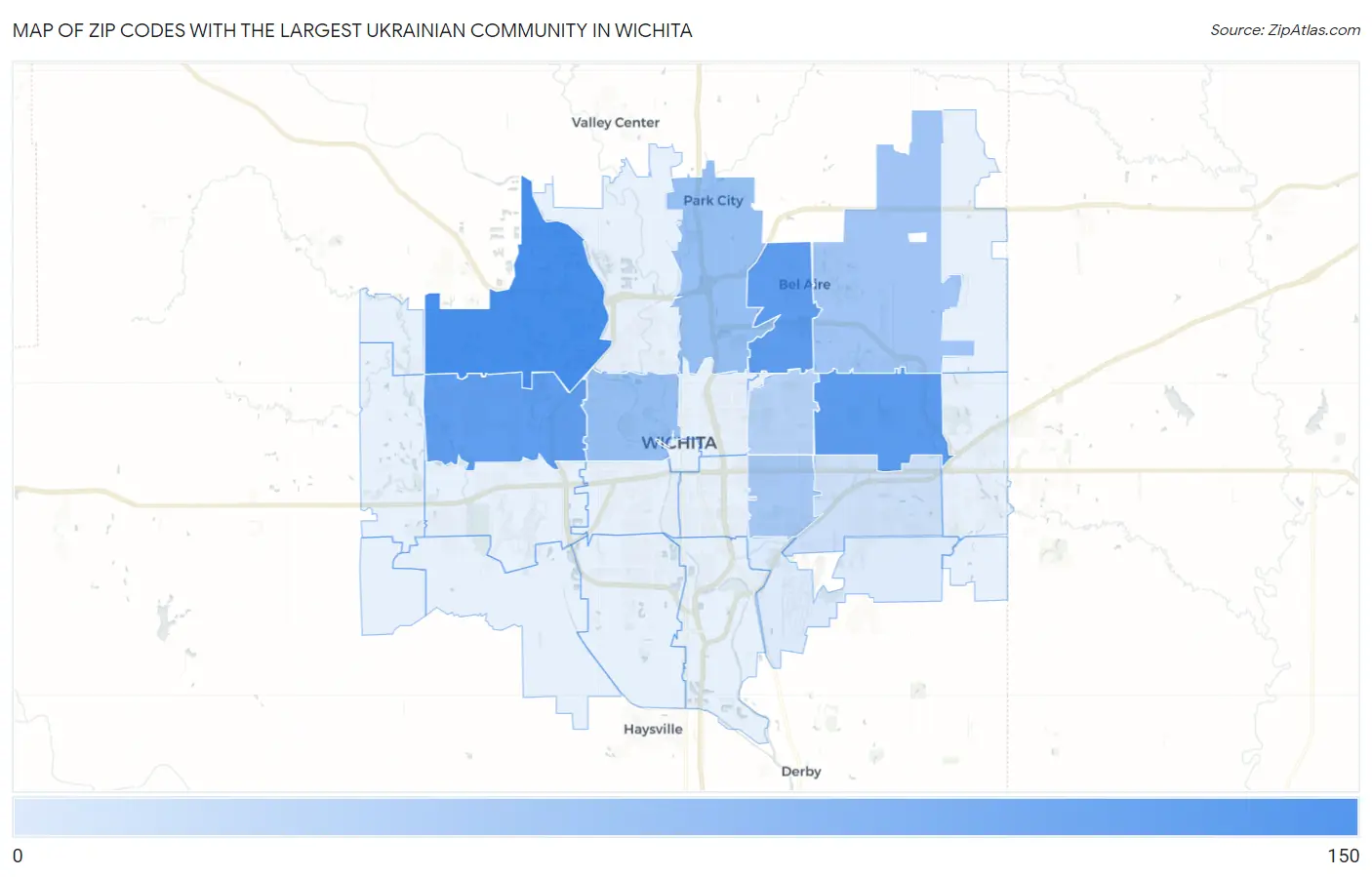 Zip Codes with the Largest Ukrainian Community in Wichita Map