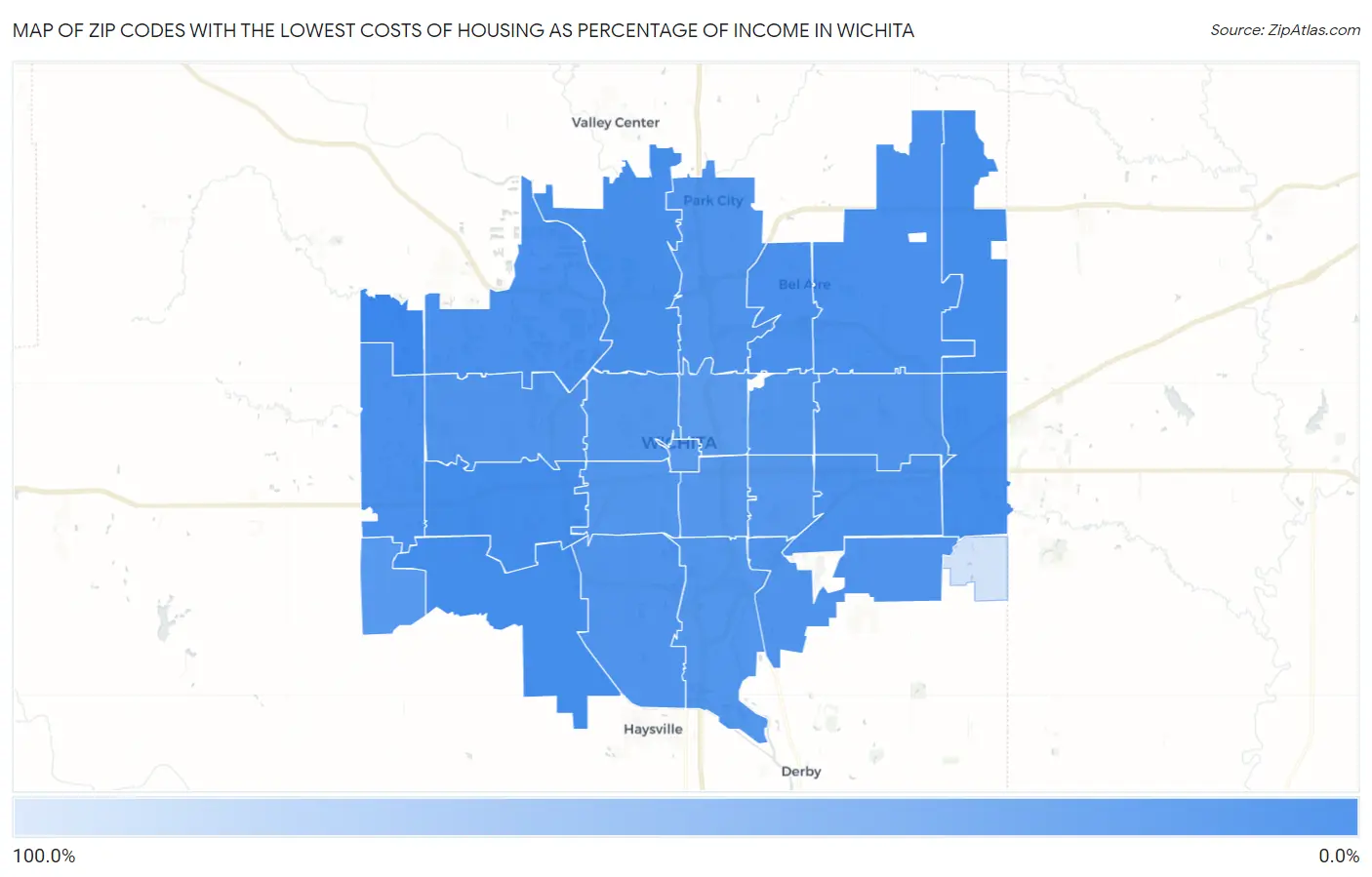 Zip Codes with the Lowest Costs of Housing as Percentage of Income in Wichita Map