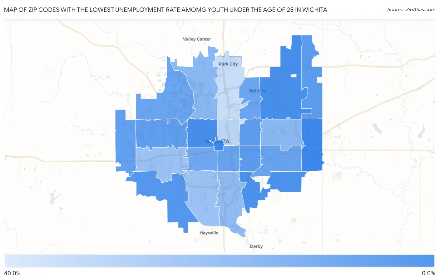 Zip Codes with the Lowest Unemployment Rate Amomg Youth Under the Age of 25 in Wichita Map