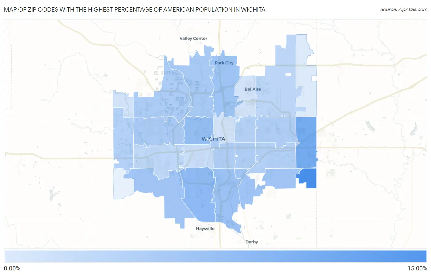Zip Codes with the Highest Percentage of American Population in Wichita Map