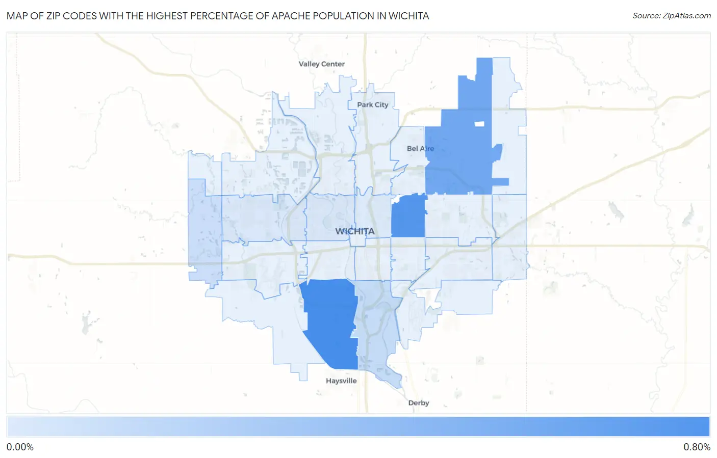 Zip Codes with the Highest Percentage of Apache Population in Wichita Map