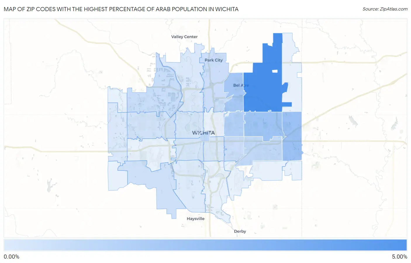 Zip Codes with the Highest Percentage of Arab Population in Wichita Map
