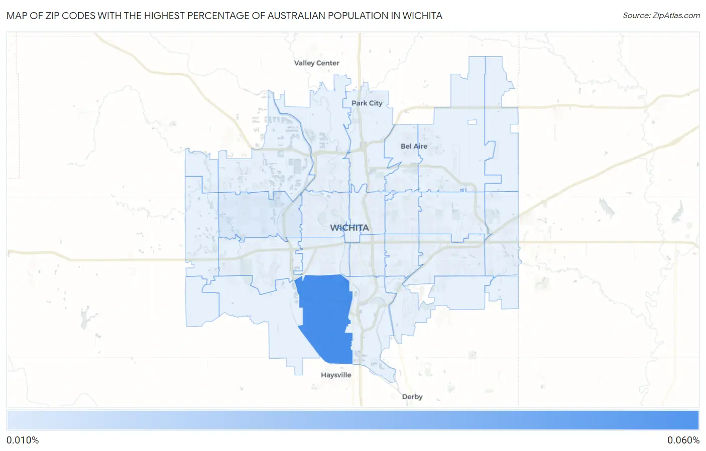 Zip Codes with the Highest Percentage of Australian Population in Wichita Map