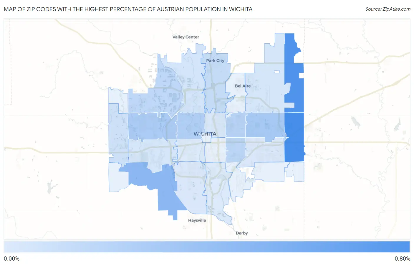 Zip Codes with the Highest Percentage of Austrian Population in Wichita Map