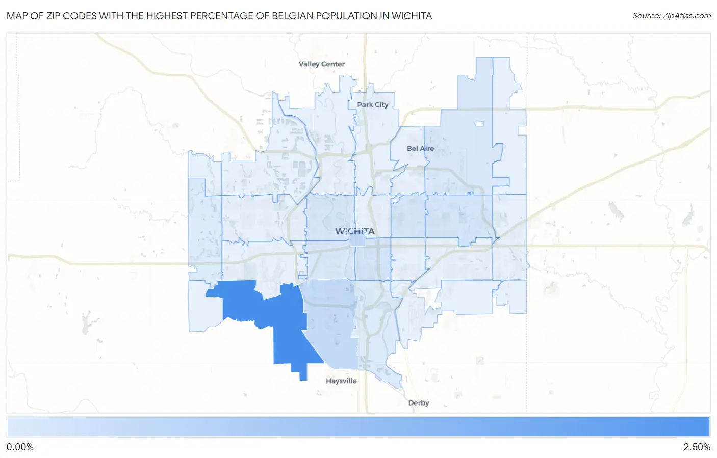 Zip Codes with the Highest Percentage of Belgian Population in Wichita Map