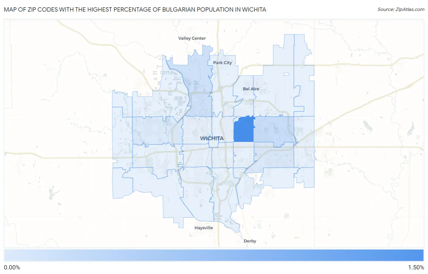 Zip Codes with the Highest Percentage of Bulgarian Population in Wichita Map