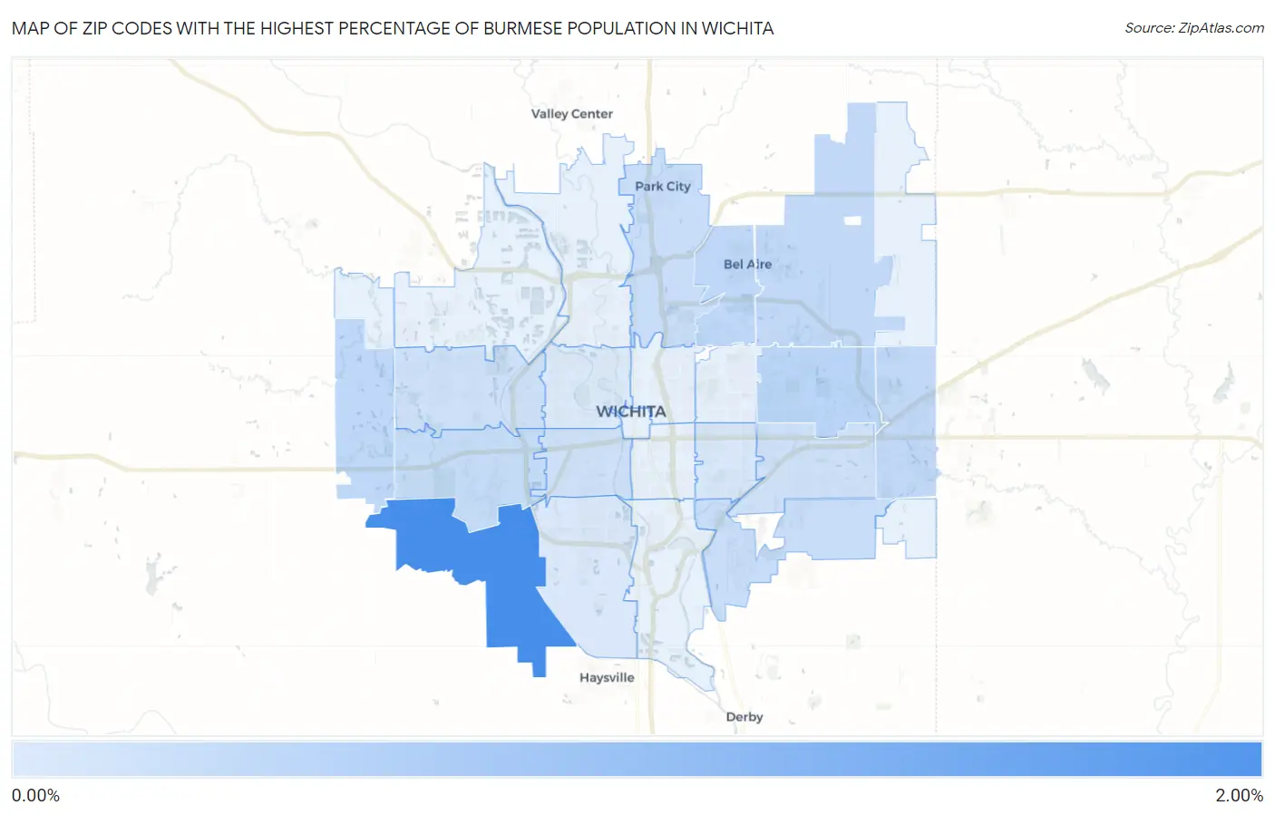 Zip Codes with the Highest Percentage of Burmese Population in Wichita Map