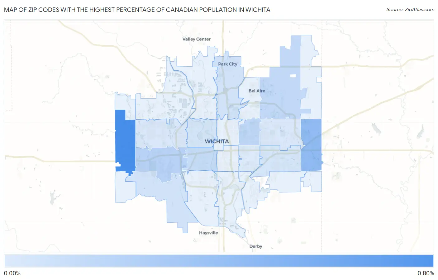 Zip Codes with the Highest Percentage of Canadian Population in Wichita Map