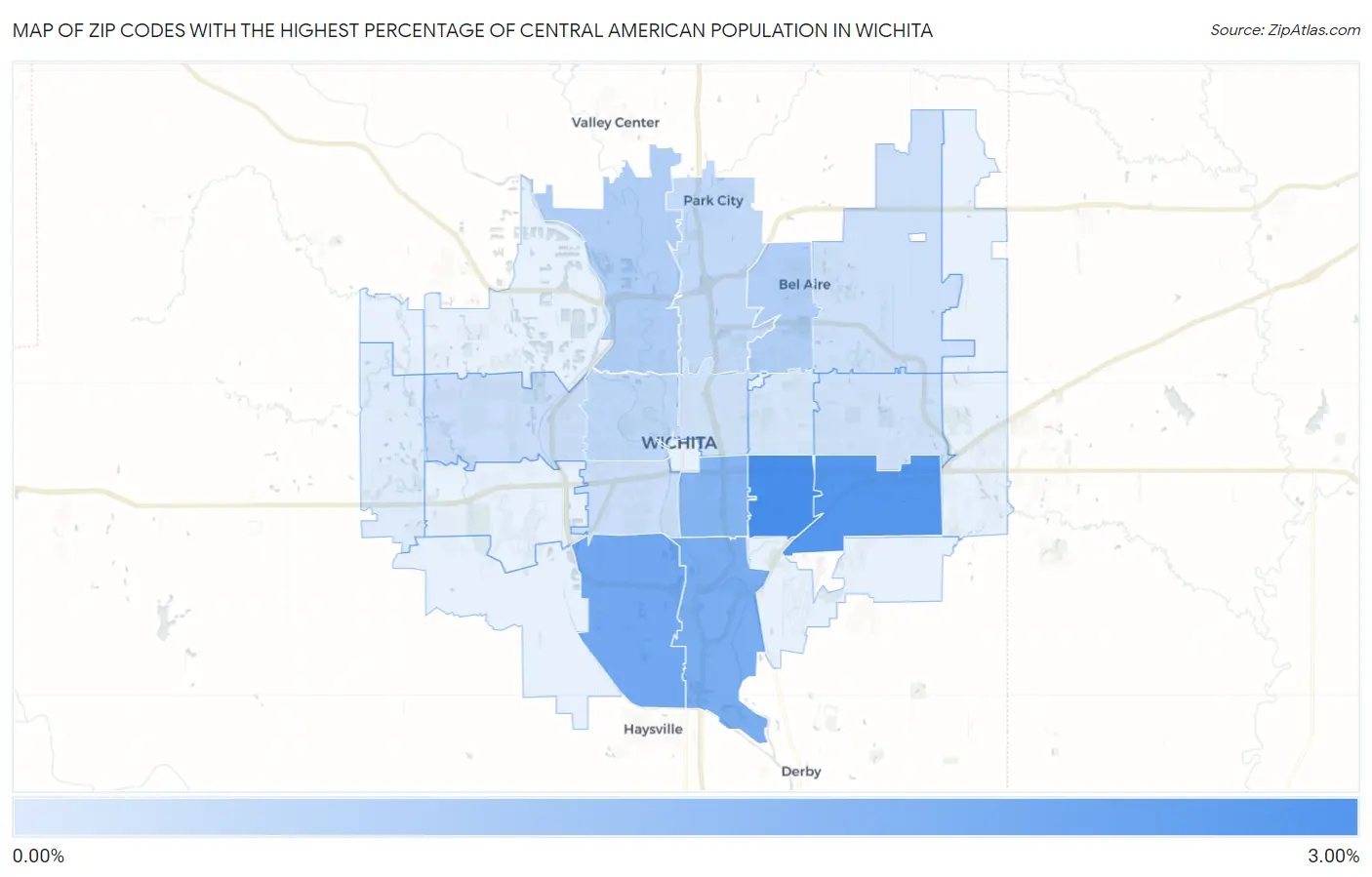 Zip Codes with the Highest Percentage of Central American Population in Wichita Map