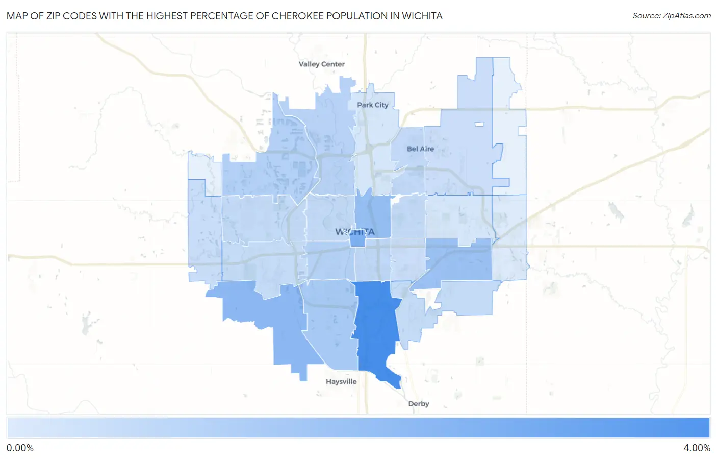 Zip Codes with the Highest Percentage of Cherokee Population in Wichita Map