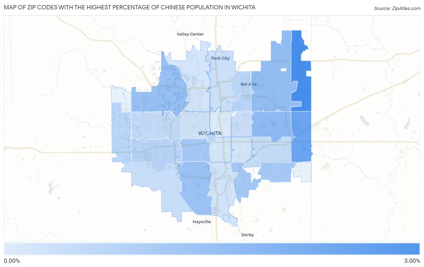 Zip Codes with the Highest Percentage of Chinese Population in Wichita Map