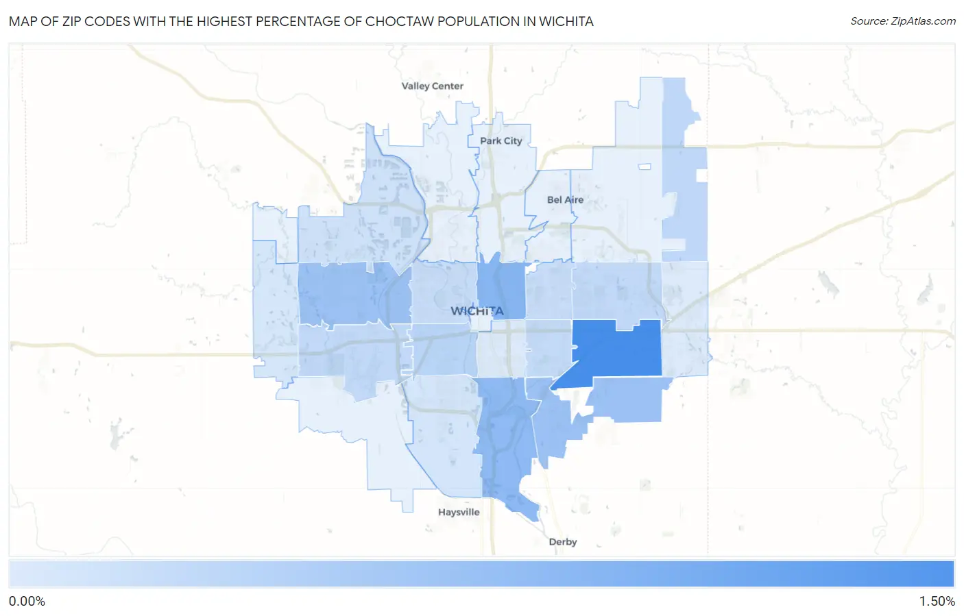 Zip Codes with the Highest Percentage of Choctaw Population in Wichita Map
