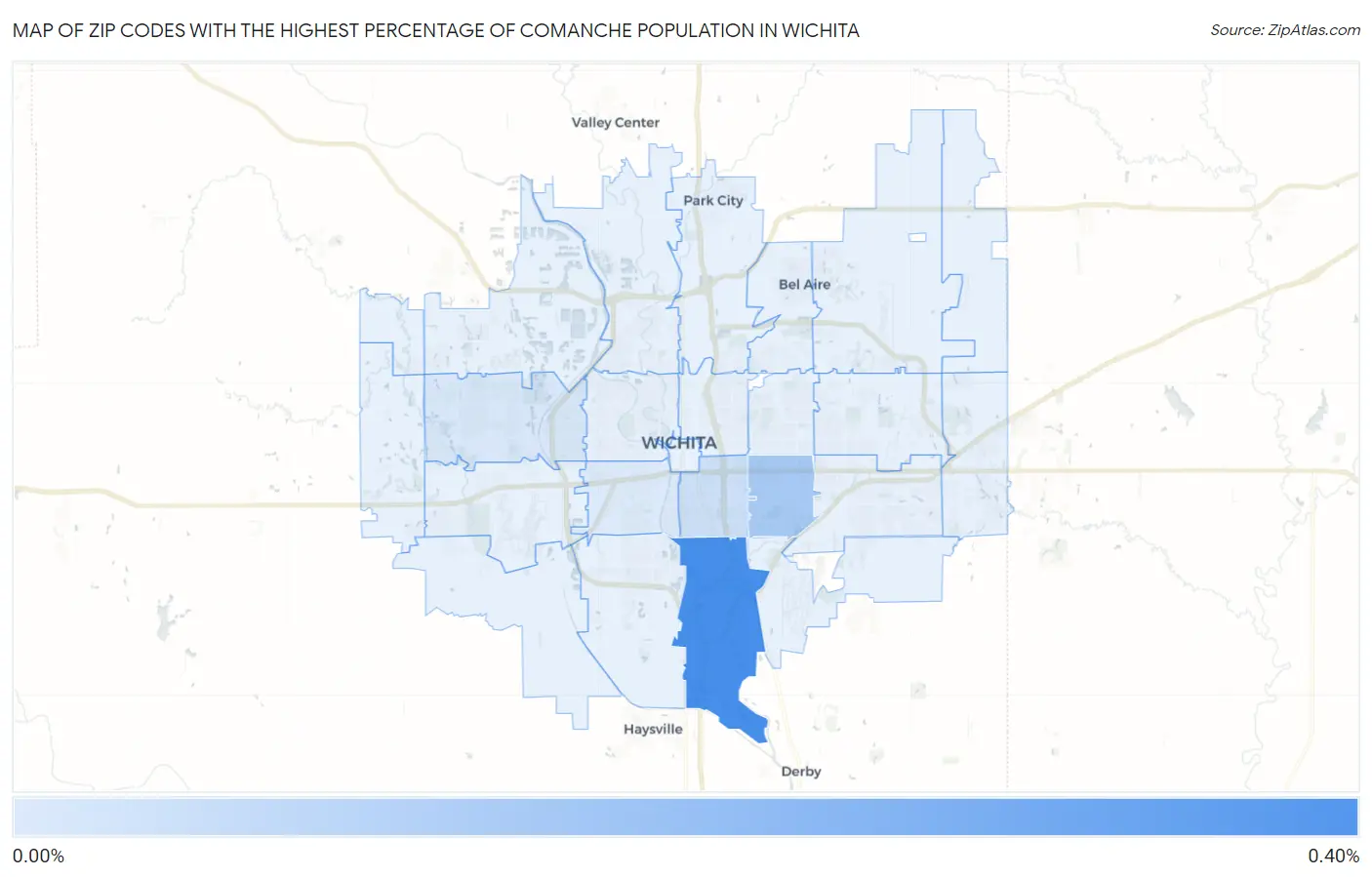 Zip Codes with the Highest Percentage of Comanche Population in Wichita Map
