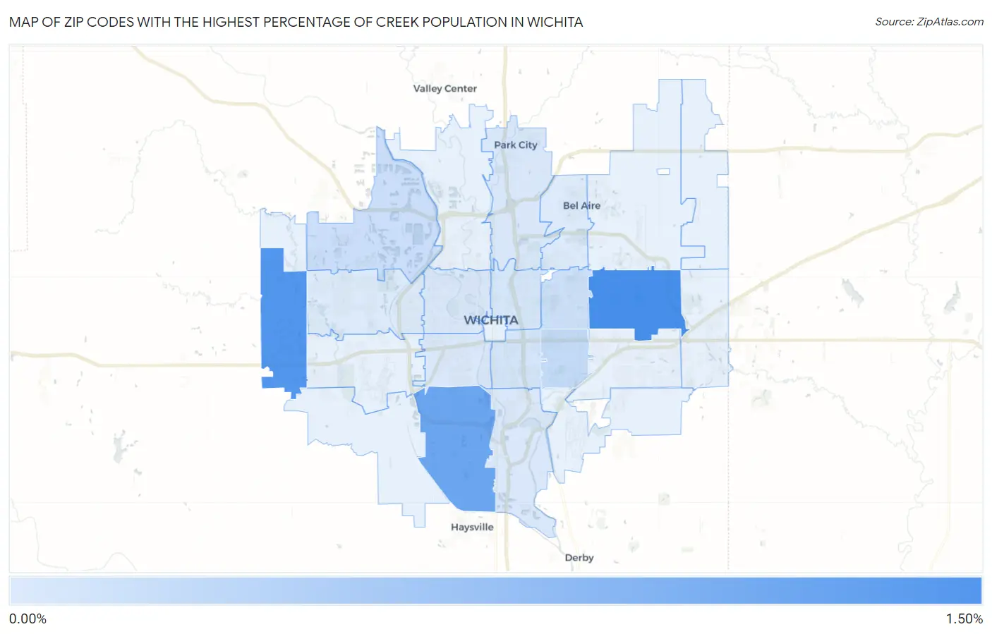 Zip Codes with the Highest Percentage of Creek Population in Wichita Map
