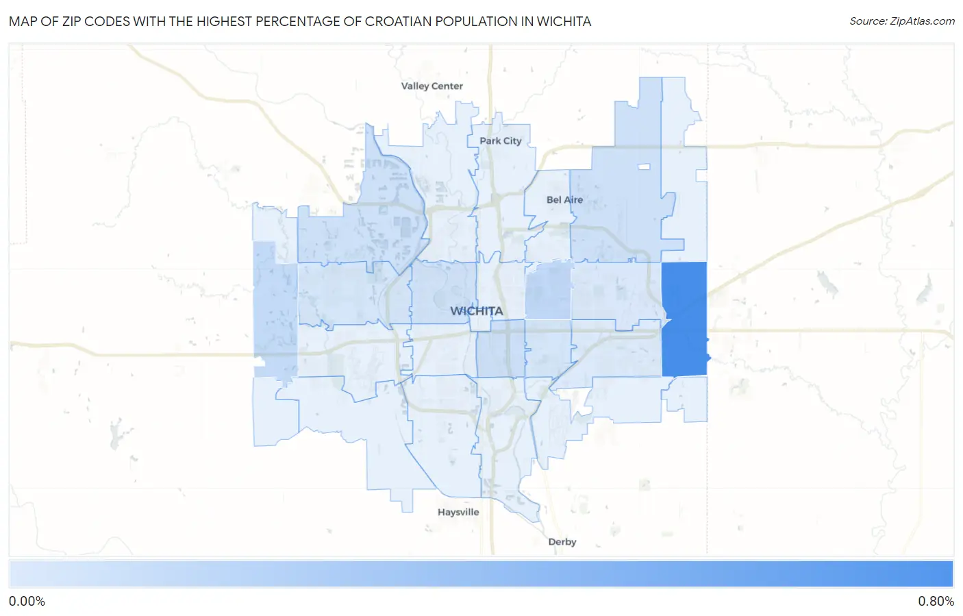 Zip Codes with the Highest Percentage of Croatian Population in Wichita Map