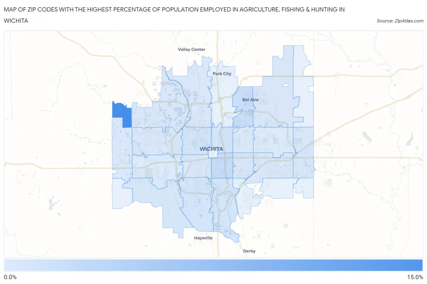 Zip Codes with the Highest Percentage of Population Employed in Agriculture, Fishing & Hunting in Wichita Map