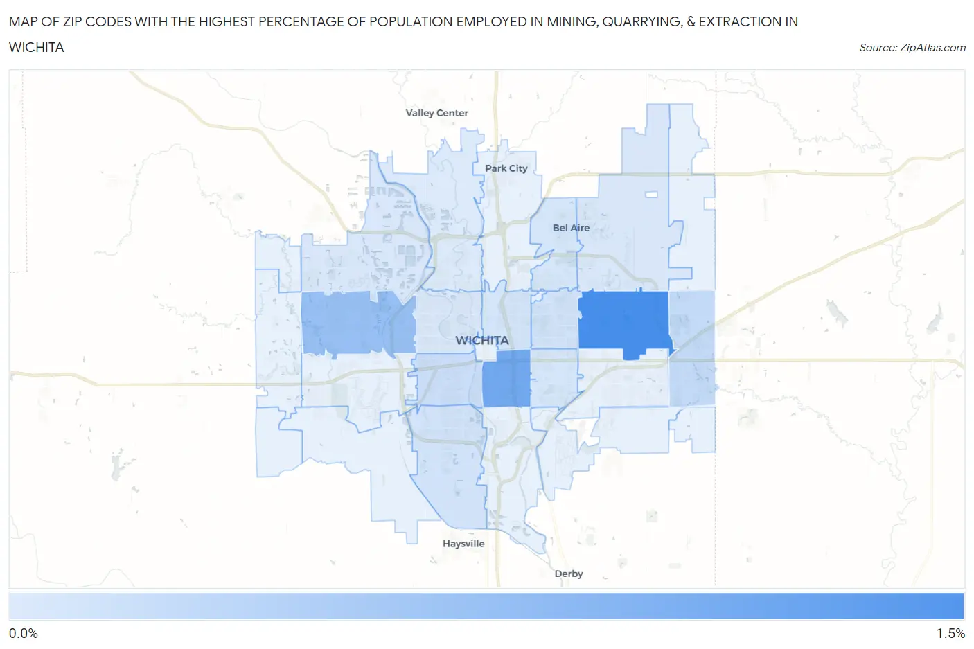 Zip Codes with the Highest Percentage of Population Employed in Mining, Quarrying, & Extraction in Wichita Map