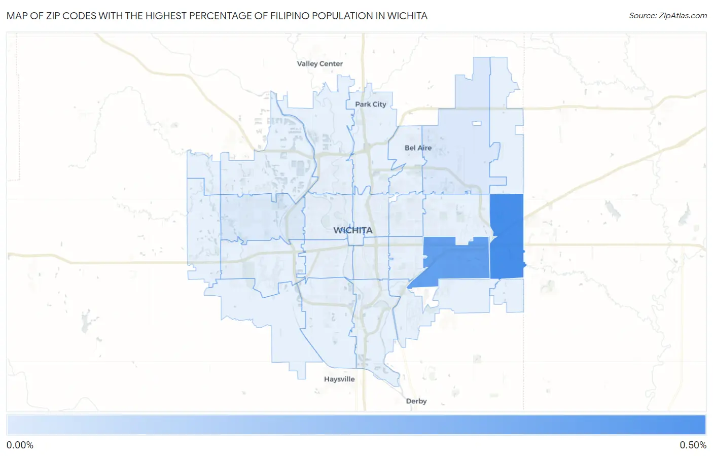 Zip Codes with the Highest Percentage of Filipino Population in Wichita Map