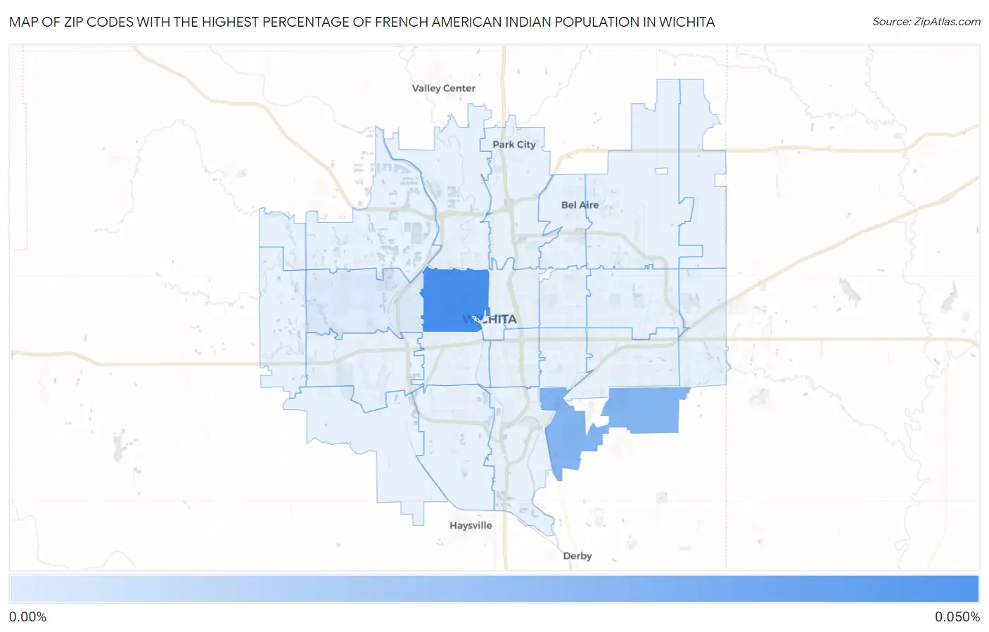 Zip Codes with the Highest Percentage of French American Indian Population in Wichita Map