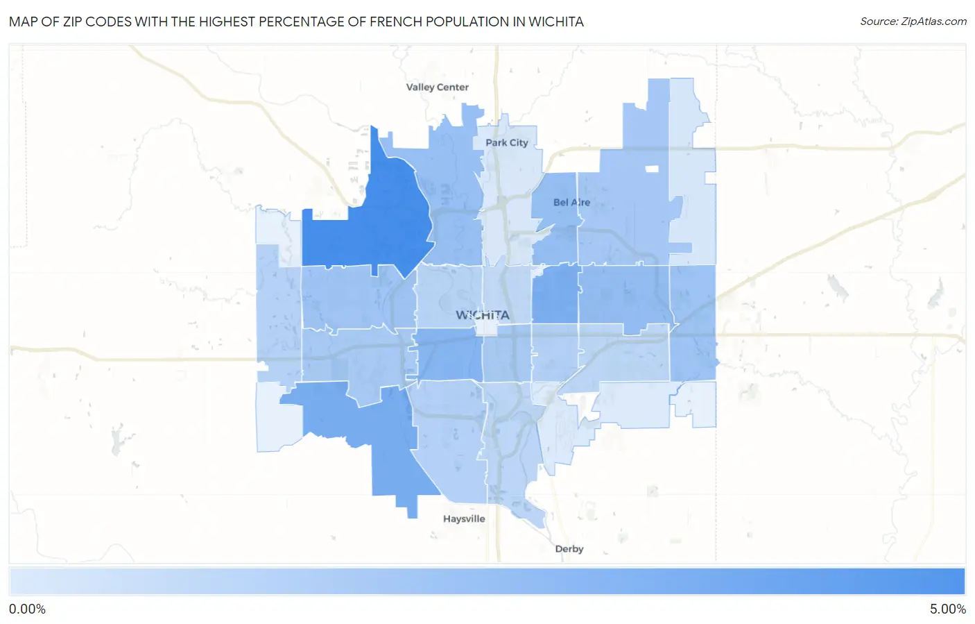 Zip Codes with the Highest Percentage of French Population in Wichita Map