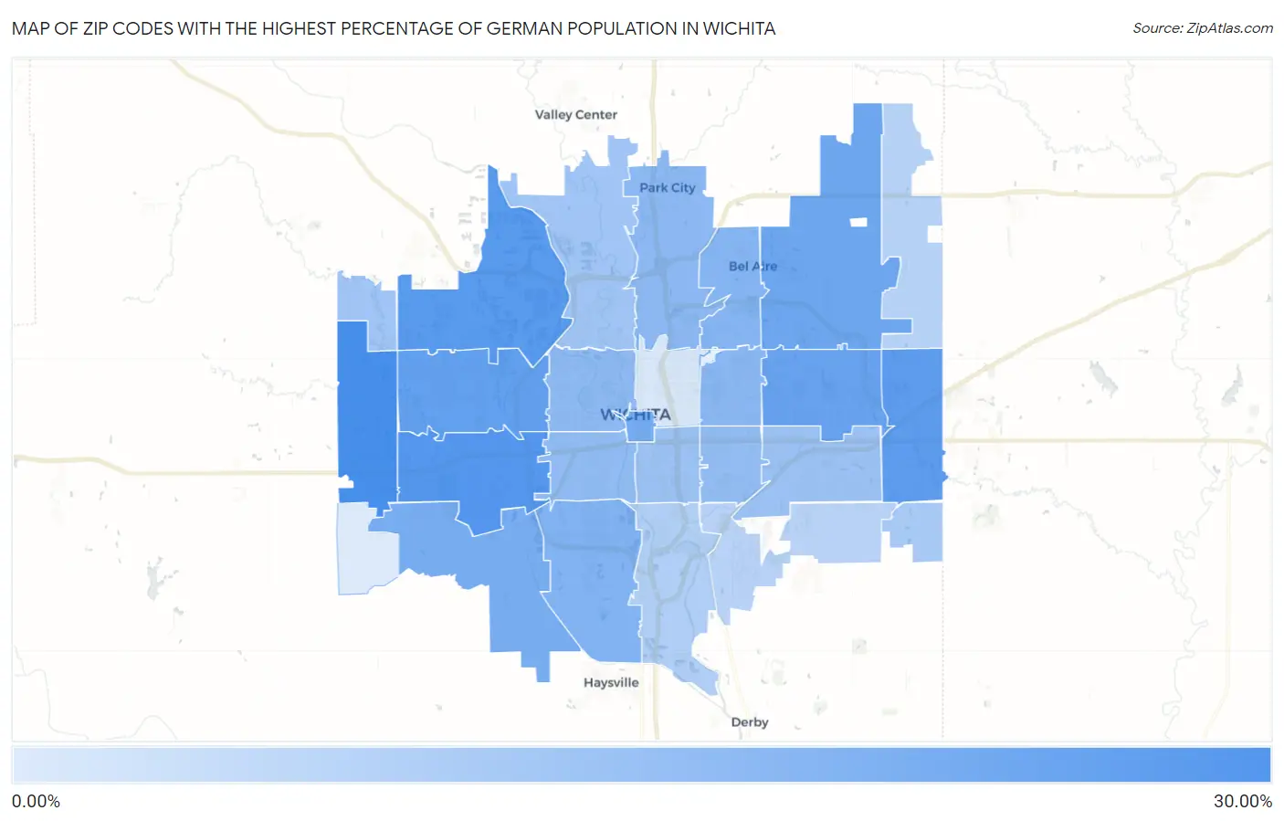 Zip Codes with the Highest Percentage of German Population in Wichita Map