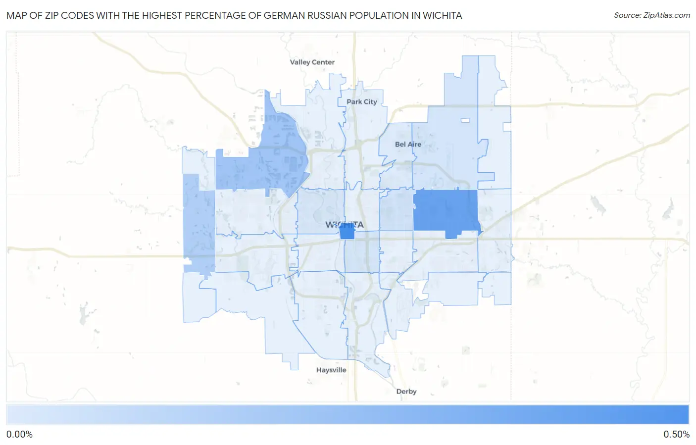 Zip Codes with the Highest Percentage of German Russian Population in Wichita Map