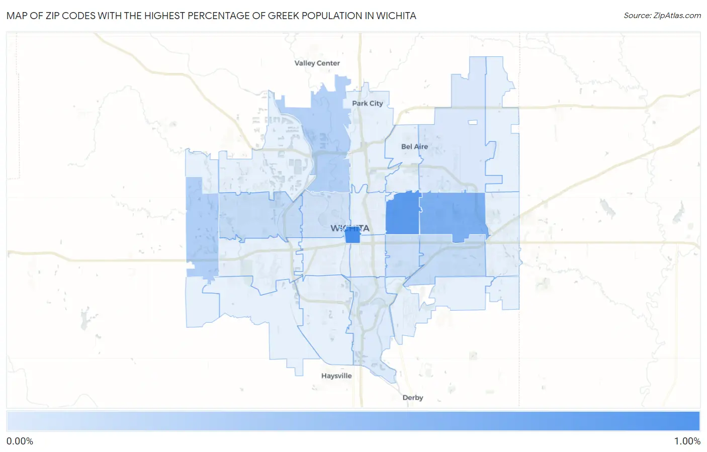Zip Codes with the Highest Percentage of Greek Population in Wichita Map
